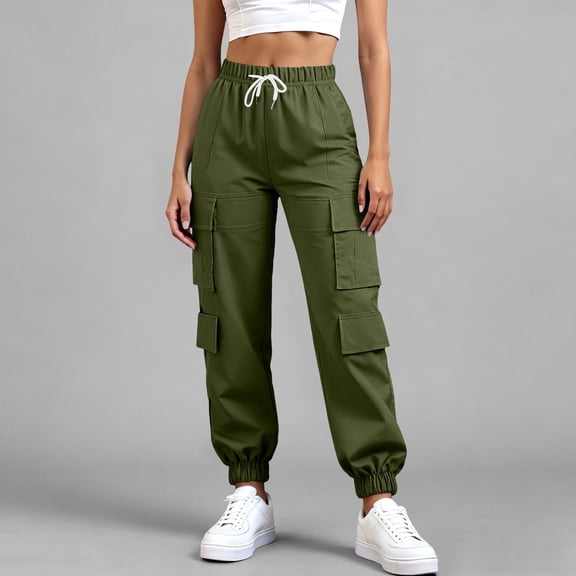 Juslio Cargo Pants for Women Elastic Waist Cargo Pants with Pockets Casual Comfortable Straight Pants