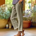 thumbnail image 1 of Juslio Plus Size Pants for Women Linen Pants Women Straight Leg With Pockets Solid Color Drawstring Elastic Waist Casual Linen Beach, 1 of 7
