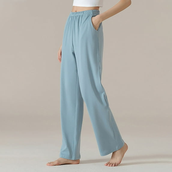 Juslio Cotton Pants Women Elastic Waist Side Opening Cotton High Waist Casual with Pockets Sweat Pants L