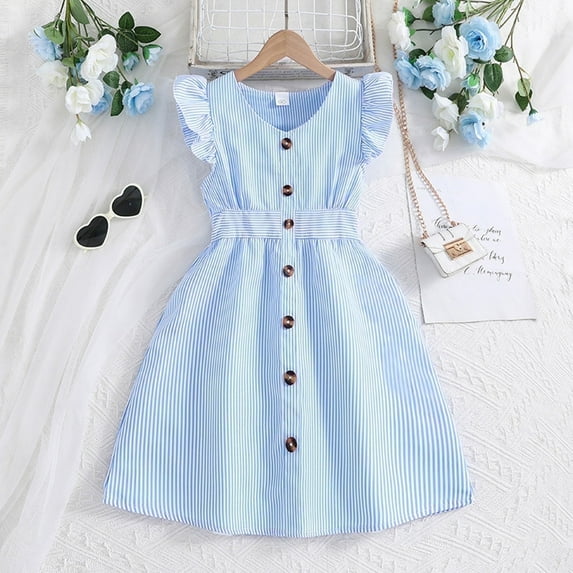 Juslio Dresses Girls Summer Beach Girls Kids Clothes Short Sleeve Casual Little Girl Dresses