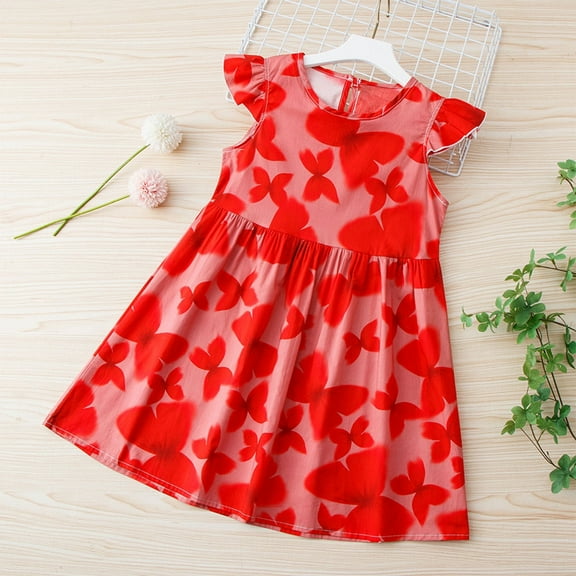 Juslio Dresses Girls Summer Beach Girls Sundress Kids Flower Clothes Short Sleeve Print Casual Little Girl Dresses