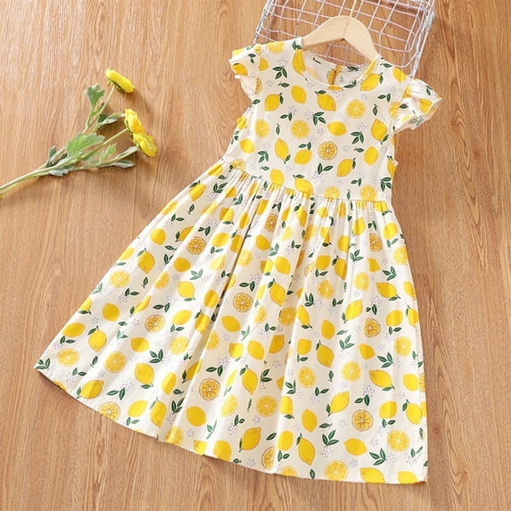 Juslio Dresses Girls Round Neck Kids Flower Clothing Short Sleeve Print Girl Dress