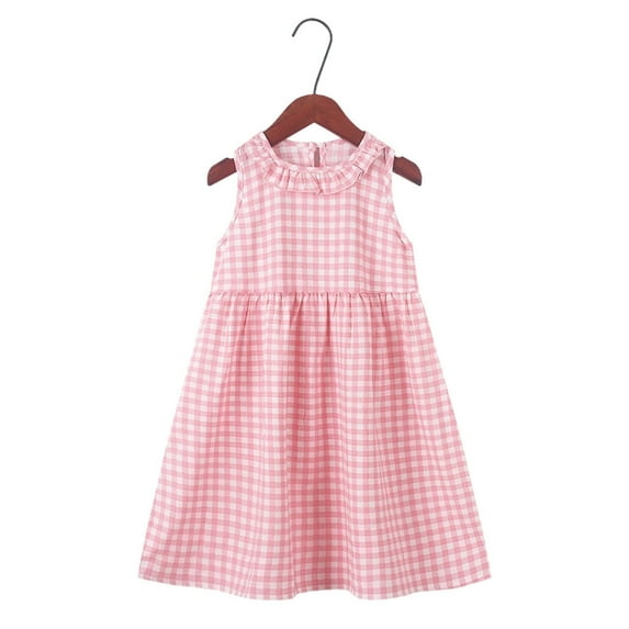 Juslio Dresses Girls Plaid Kids Flower Clothes Sleeveless Print Casual Little Girl Dresses
