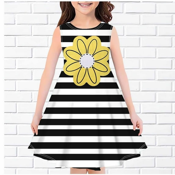 Juslio Dresses for Girls Black Kids Clothes Sleeveless Print Little Girl Dresses 9 Years Black