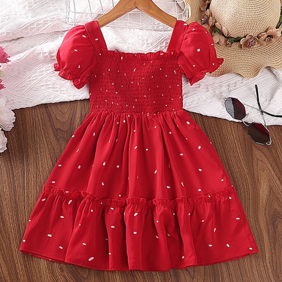Juslio Dresses for Girls Summer Beach Girls Kids Flower Clothes Short Sleeve Casual Little Girl Dresses