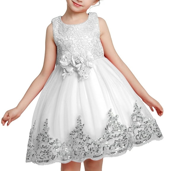 Juslio Dresses for Girls Round Neck Kids Flower Clothing Sleeveless Girls Dress