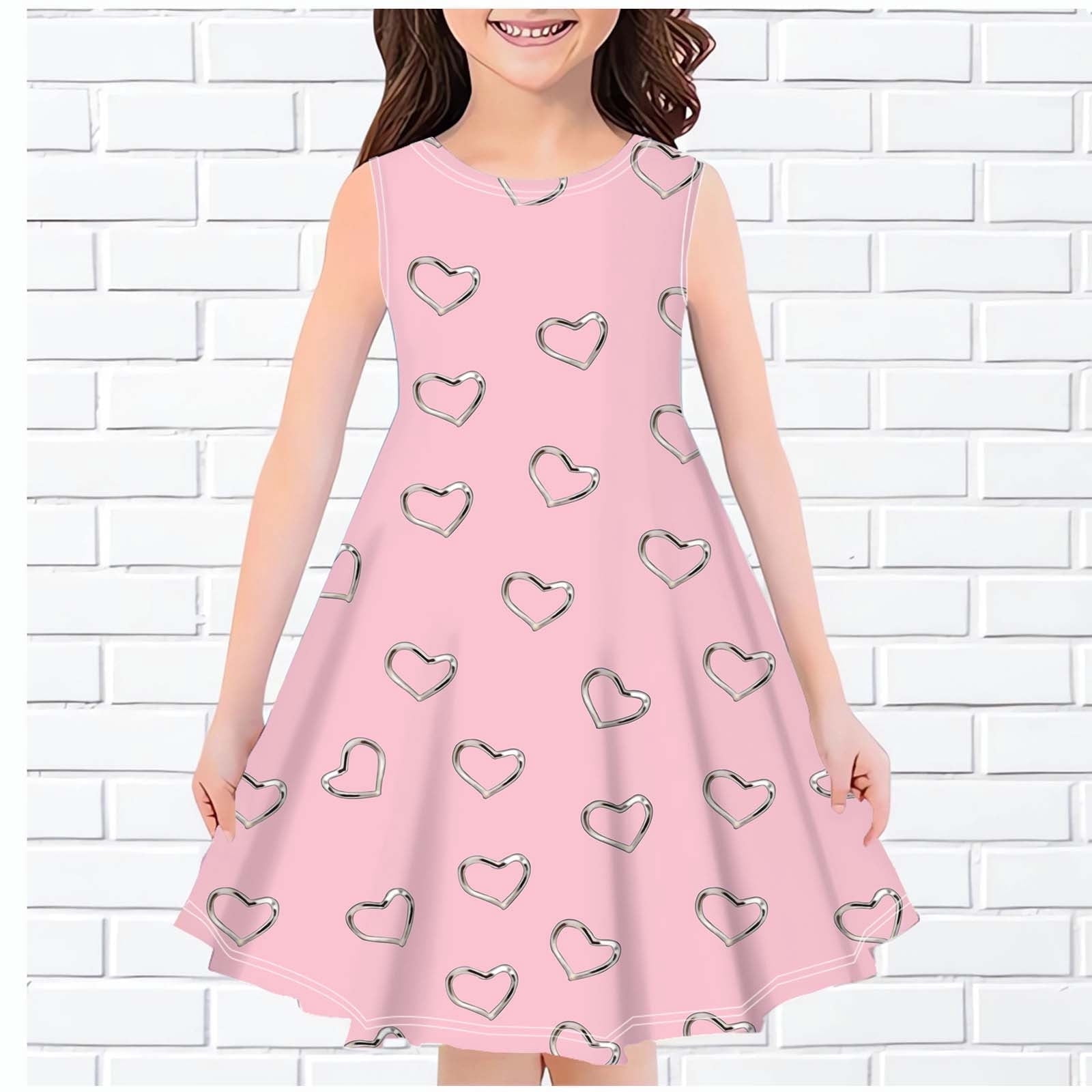 Juslio Girls Dresses Black A-Line Drop Shoulder Clothes Sleeveless Print Little Girl Dresses 13 Years Black