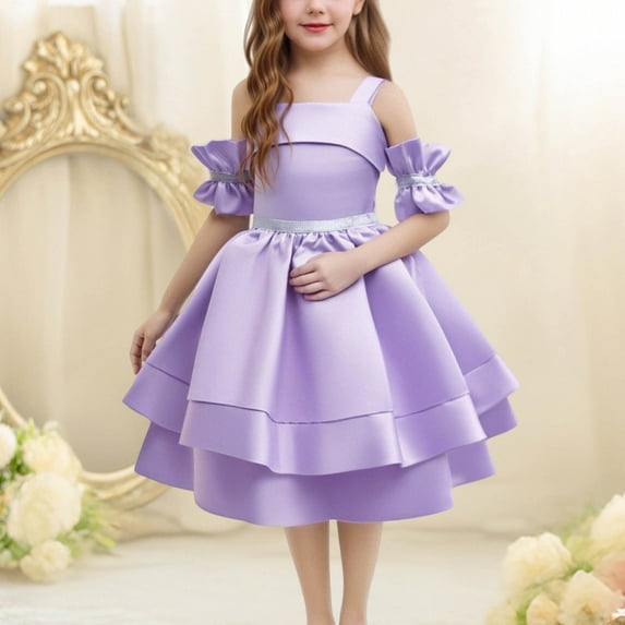 Juslio Dresses for Girls Knee Length Sleeveless Girls Clothing Casual Summer Beach A-line Purple Princess Dresses
