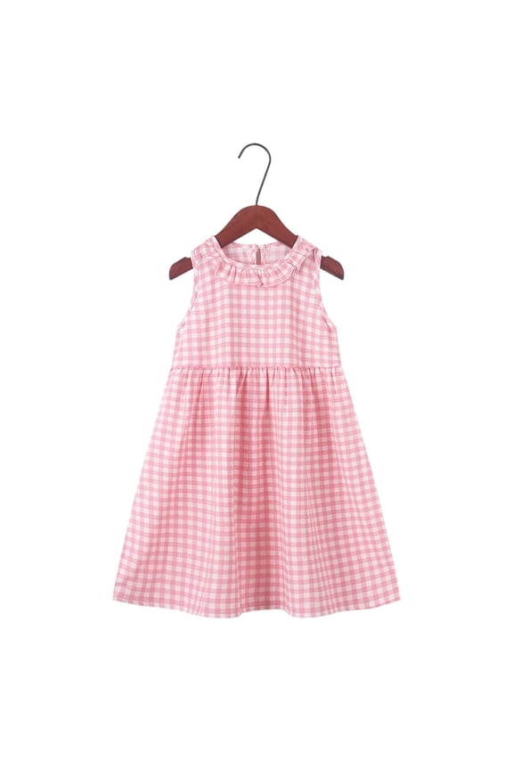 Dresses for Girls Plaid Kids Flower Clothes Sleeveless Print Casual Little Girl Dresses
