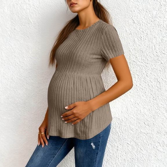 Juslio Fashion Blouses for Women Short Sleeve Shirts Casual Solid Color Crewneck Shirts Tops XXL