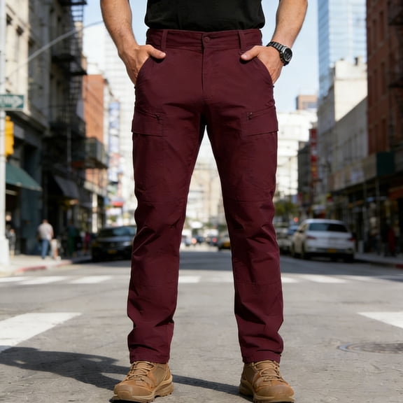 Juslio Fashion Pants for Men Elastic Waist with Pockets Relaxed Fit Drawstring Outdoor Cargo Pants M