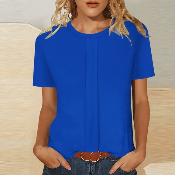 Juslio Fashion Womens Shirts Short Sleeve Casual Solid Color Crewneck Blouses Tops L