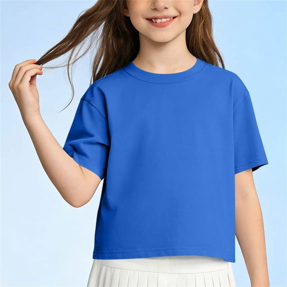Juslio Girl Cotton T Shirts Comfortable Breathable Crew, Neck Casual Short Sleeved Tops Shirts Sizes 2-18