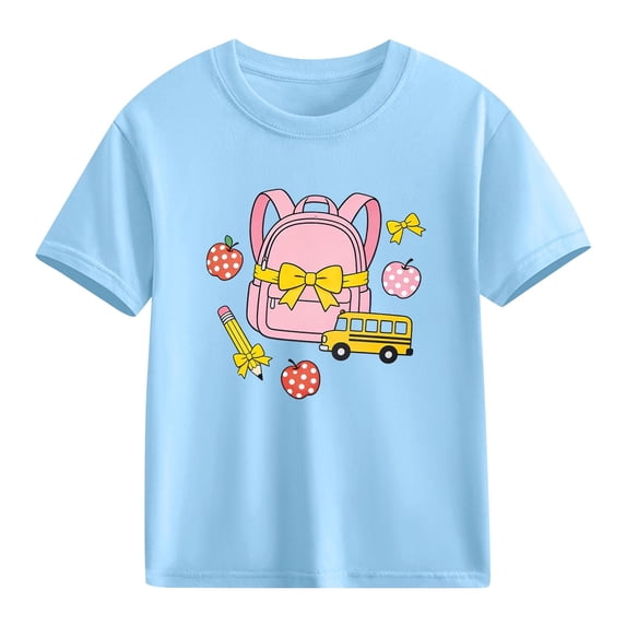 Juslio Girl Cute T Shirts Casual Short Sleeved, Tops Comfortable Breathable Crew Neck Shirts Sizes 2-18