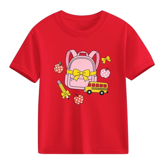 Juslio Girl Cute T Shirts Casual Short Sleeved, Tops Comfortable Breathable Crew Neck Shirts Sizes 2-18