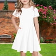 thumbnail image 1 of Juslio Girl Dresses Casual Short Sleeve Pockets Summer Beach A-line Knee Length White Sundress, 1 of 7