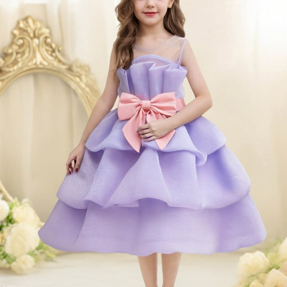 Juslio Girl Dresses Casual Sleeveless Girls Clothing Summer Beach A-line Knee Length Purple Princess Dresses
