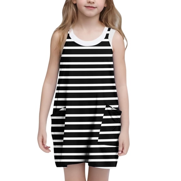 Juslio Girl Dresses Casual Sleeveless Pockets Summer Beach A-line Knee Length Black Halter Dress