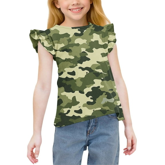 Juslio Girl Shirts Camouflage Ruffle Short Sleeve Kids Clothing Fashion Tops Casual 3-15Years T-Shirts