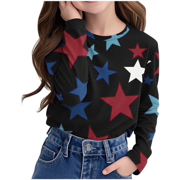 Juslio Girl Shirts Graphic Tees Long Sleeve Round Neck Print Kids Clothing Fashion Tops Casual Girls and Boys Shirts Sweatshirts