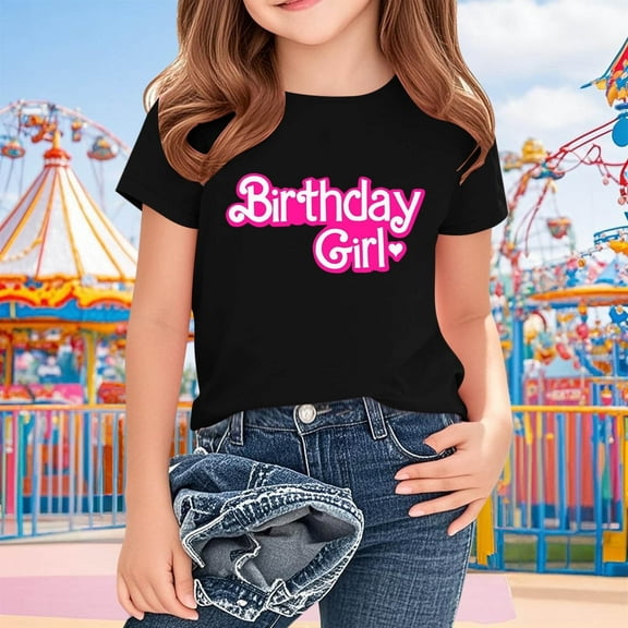 Juslio Girl Shirts Graphic Tees Short Sleeve Round Neck Print Kids Clothing Fashion Tops Casual Girls and Boys Shirts