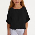thumbnail image 1 of Juslio Girl Shirts Ruffle Round Neck Solid Kids Clothing Fashion Tops Casual T-Shirts, 1 of 9