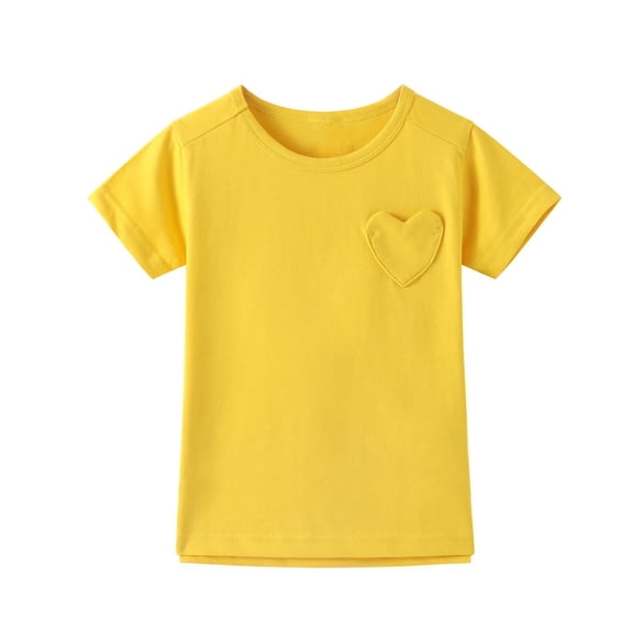 Juslio Girl Shirts With Pockets Short Sleeve Round Neck Solid Kids Clothing Fashion Tops Casual
