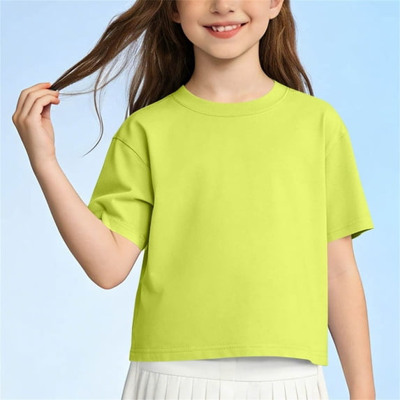 Juslio Girls Cotton Shirts Casual Short Sleeved Tops, Comfortable Breathable Crew Neck T Shirts Sizes 2-18