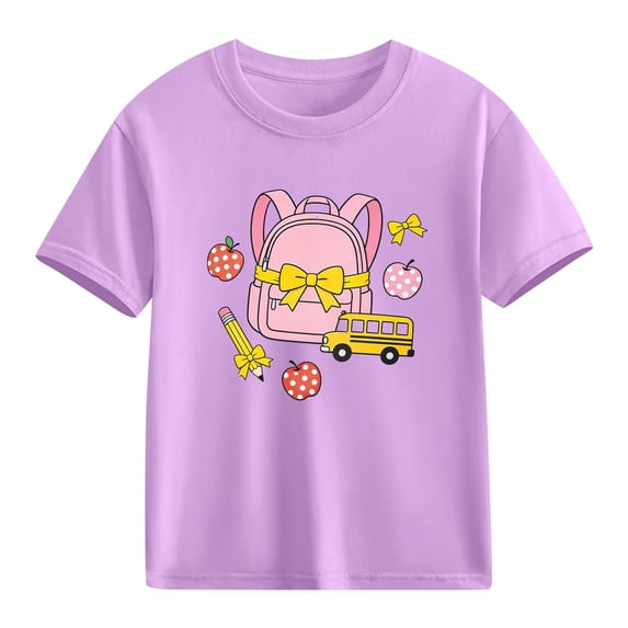 Juslio Girls Cute Shirts Comfortable Breathable Crew Neck, Casual Short Sleeved Tops T Shirts Sizes 2-18