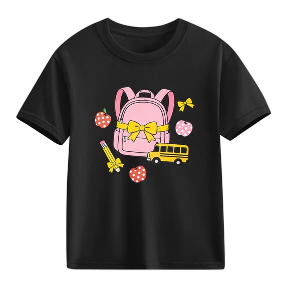 Juslio Girls Cute Shirts Crew Neck Casual Short, Sleeved Tops Comfortable Breathable T Shirts Sizes 2-18