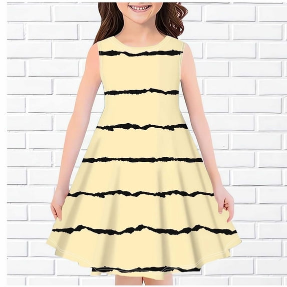 Juslio Girls Dresses Round Neck Kids Clothing Clothes Sleeveless Little Girl Dresses 9 Years Yellow
