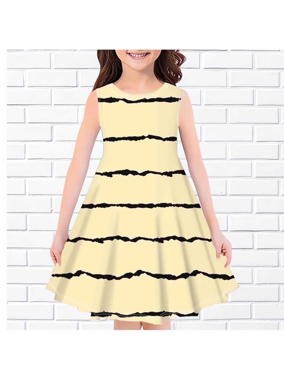 Girls Dresses Round Neck Kids Clothing Clothes Sleeveless Little Girl Dresses 9 Years Yellow
