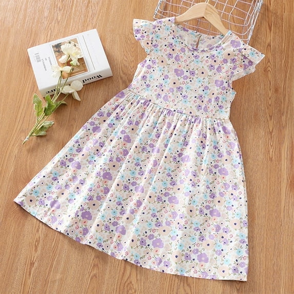 Juslio Girls Dress Summer Beach Girls Sundress Kids Flower Clothes Short Sleeve Print Casual Little Girl Dresses
