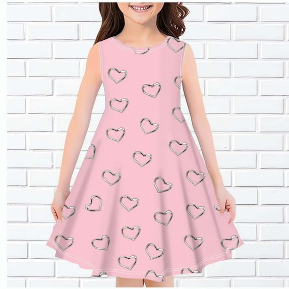 Juslio Girls Dresses Kids Clothes Sleeveless Print Little Girl Dresses 13 Years Orange