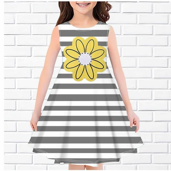 Juslio Girls Dresses Girls Skirts Kids Clothes Sleeveless Print Little Girl Dresses 5 Years Gray