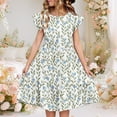 thumbnail image 1 of Juslio Girls Dress Summer Beach Ruffle Sleeve Round Neck A Line Dresses Knee Length Casual Blue Sundress, 1 of 8