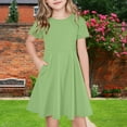thumbnail image 1 of Juslio Girls Dress Summer Beach Short Sleeve Pockets A-line Knee Length Casual Green Sundress, 1 of 7