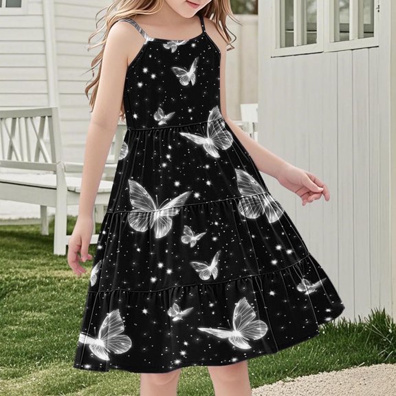 Juslio Girls Dress Summer Beach Sleeveless Boho A Line Dresses Knee Length Casual Bow Sundress