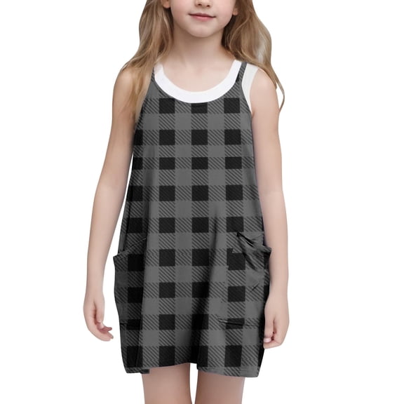 Juslio Girls Dress Summer Beach Sleeveless Pockets A-line Knee Length Casual Gray Halter Dress