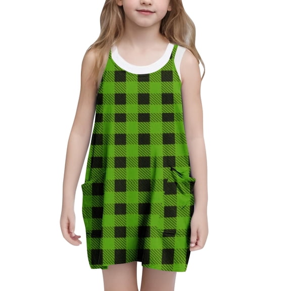 Juslio Girls Dress Summer Beach Sleeveless Pockets A-line Knee Length Casual Green Halter Dress