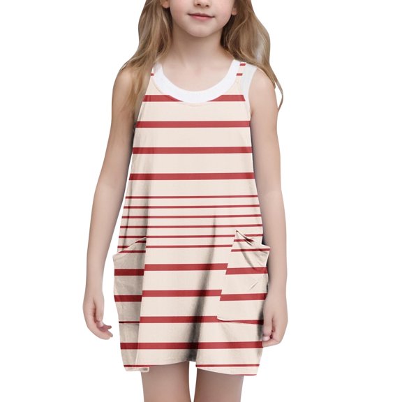 Juslio Girls Dress Summer Beach Sleeveless Pockets A-line Knee Length Casual Orange Halter Dress