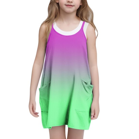 Juslio Girls Dress Summer Beach Sleeveless Pockets A-line Knee Length Casual Pink Halter Dress