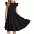thumbnail image 1 of Juslio Girls Dresses A-line Ruffle Sleeve Round Neck Knee Length Casual Summer Beach Black Sundress, 1 of 6