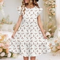 thumbnail image 1 of Juslio Girls Dresses A Line Dresses Ruffle Sleeve Round Neck Knee Length Casual Summer Beach Red Sundress, 1 of 8