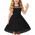 thumbnail image 1 of Juslio Girls Dresses A-line Short Sleeve Tulle Knee Length Casual Summer Beach Black Sundress, 1 of 7