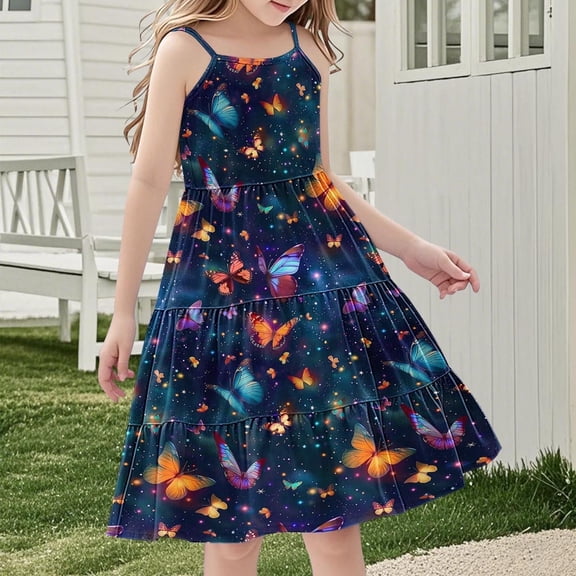 Juslio Girls Dresses A Line Dresses Sleeveless Boho Knee Length Casual Summer Beach Bow Sundress