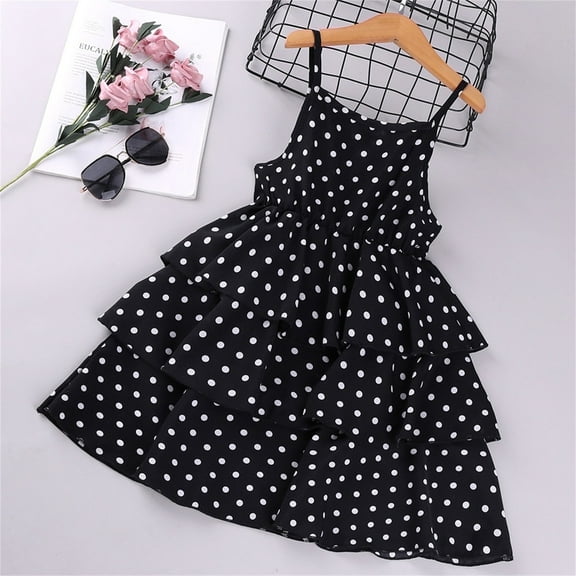 Juslio Girls Dresses Black Round Neck Kids Flower Clothing Sleeveless Girl Dress