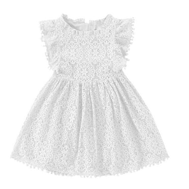 Juslio Girls Dresses Floral Print For With Flying Sleeves Pleated Skirt For Summer Children Skirt White 6 years