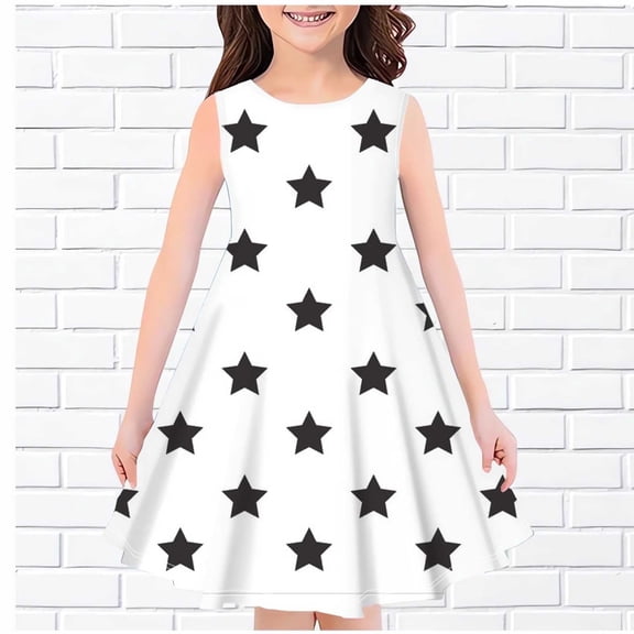 Juslio Girls Dresses Round Neck Kids Clothing Clothes Sleeveless Little Girl Dresses 11 Years White