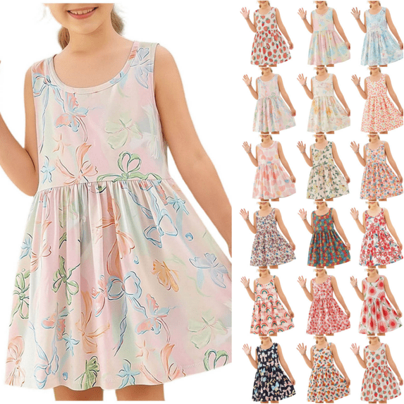 Juslio Girls Dresses Summer Beach Girls Sundress Kids Clothes Short Sleeve Casual Little Girl Dresses